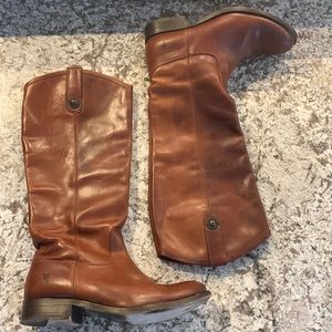 Frye Melissa Button boots. Leather. Cognac. Great worn condition.